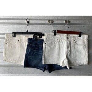 Lot of 3 Uniqlo Women's Micro Shorts White Blue Denim 3" Inseam Size 28